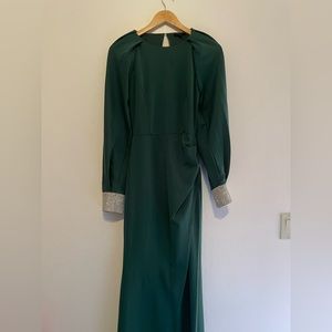 Emerald long sleeve backless dress